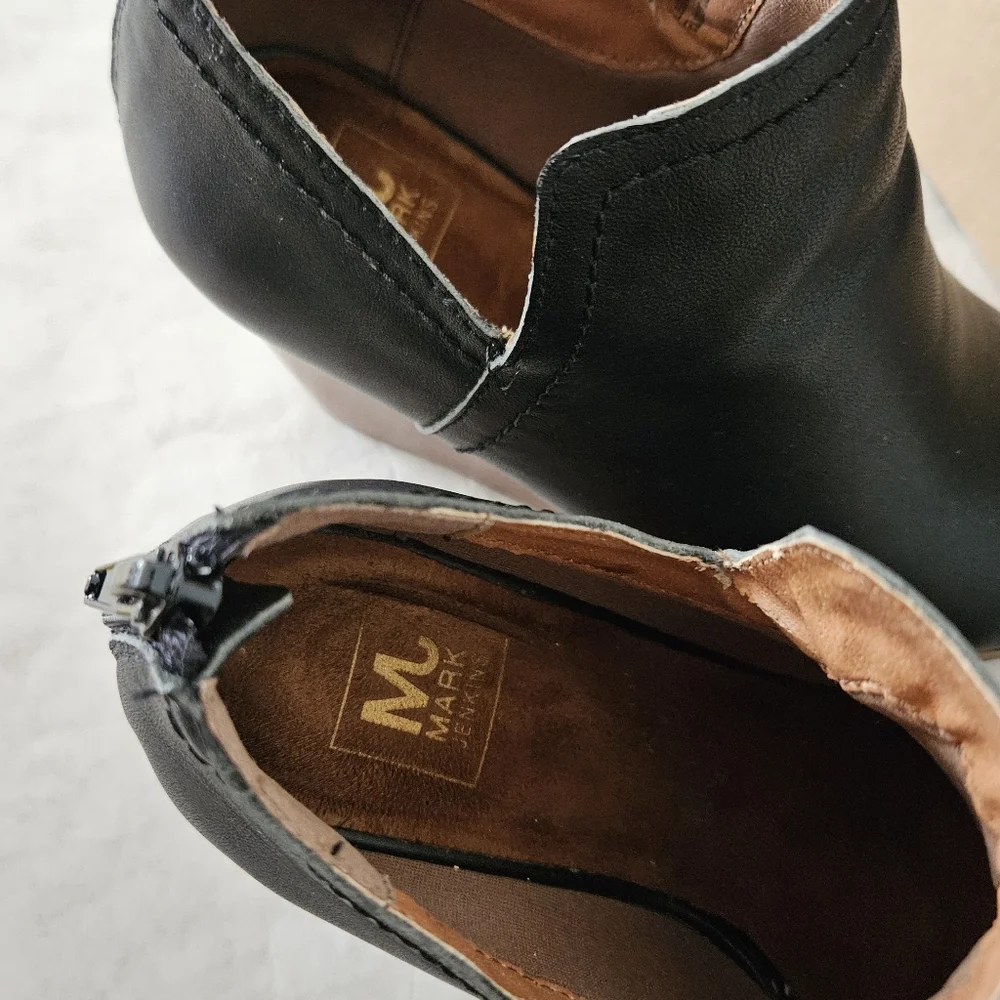 Mark Jenkins Vino Leather Black Wedge Open Toe Shoes